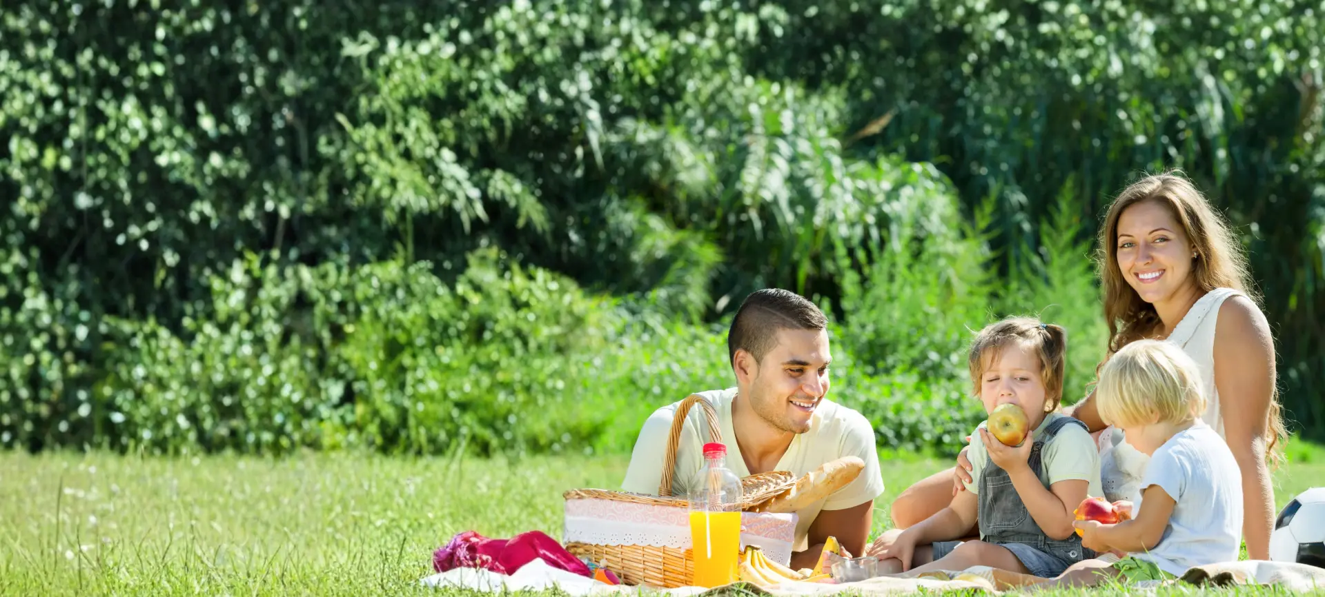 A veteran family enjoying a picnic together on a sunny lawn